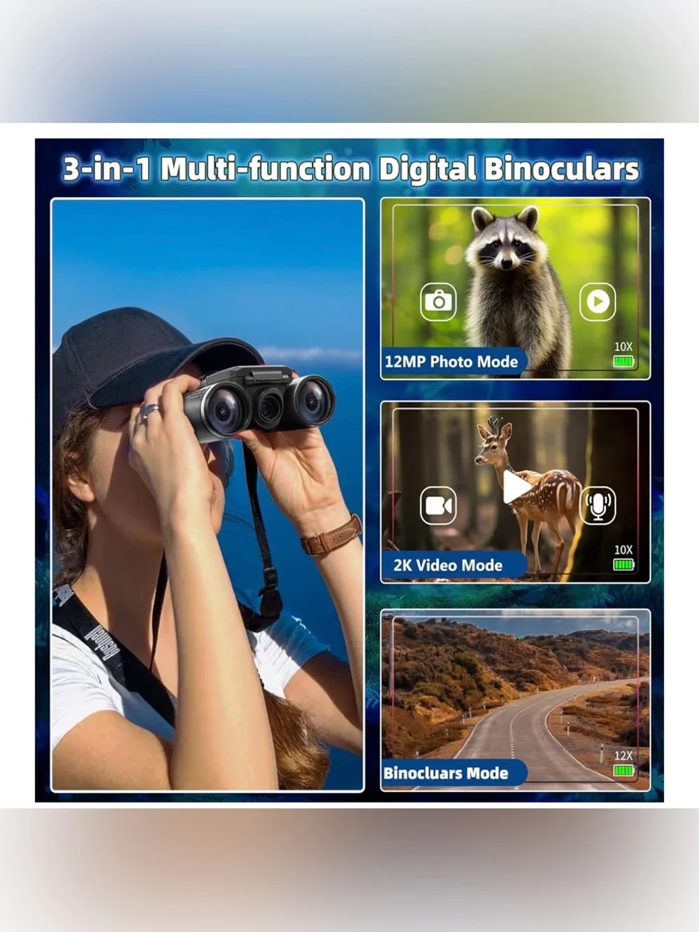 Sharper Image 12X Zoom Digital Camera Binoculars HD 1080P Video w/ Box & Manual